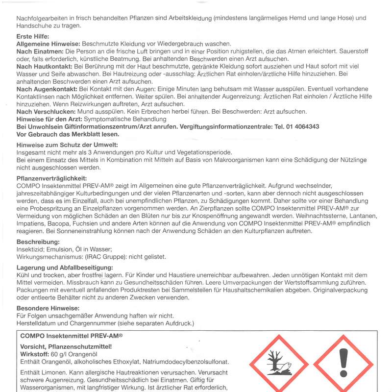 Compo Insektenmittel PREV-AM - Wirksamer Pflanzenschutz | Praskac
